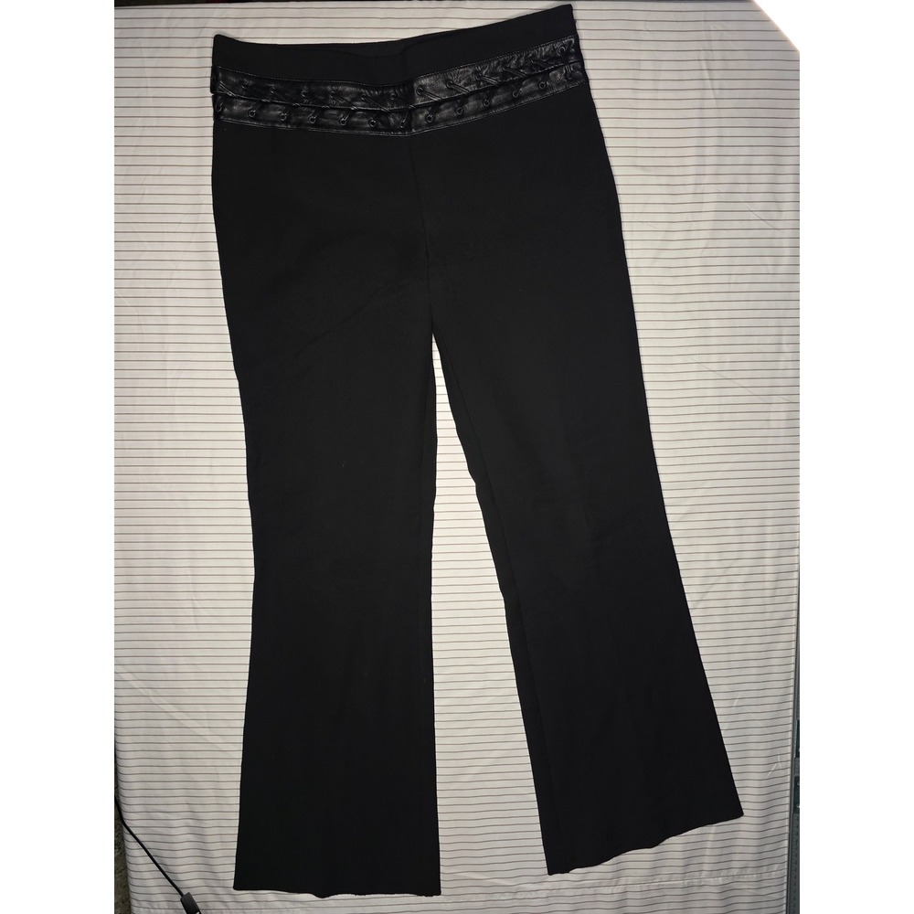 1236 BCBGMAXAZRIA Black Leather Lace Up Trim Flare Leg Trousers Pants